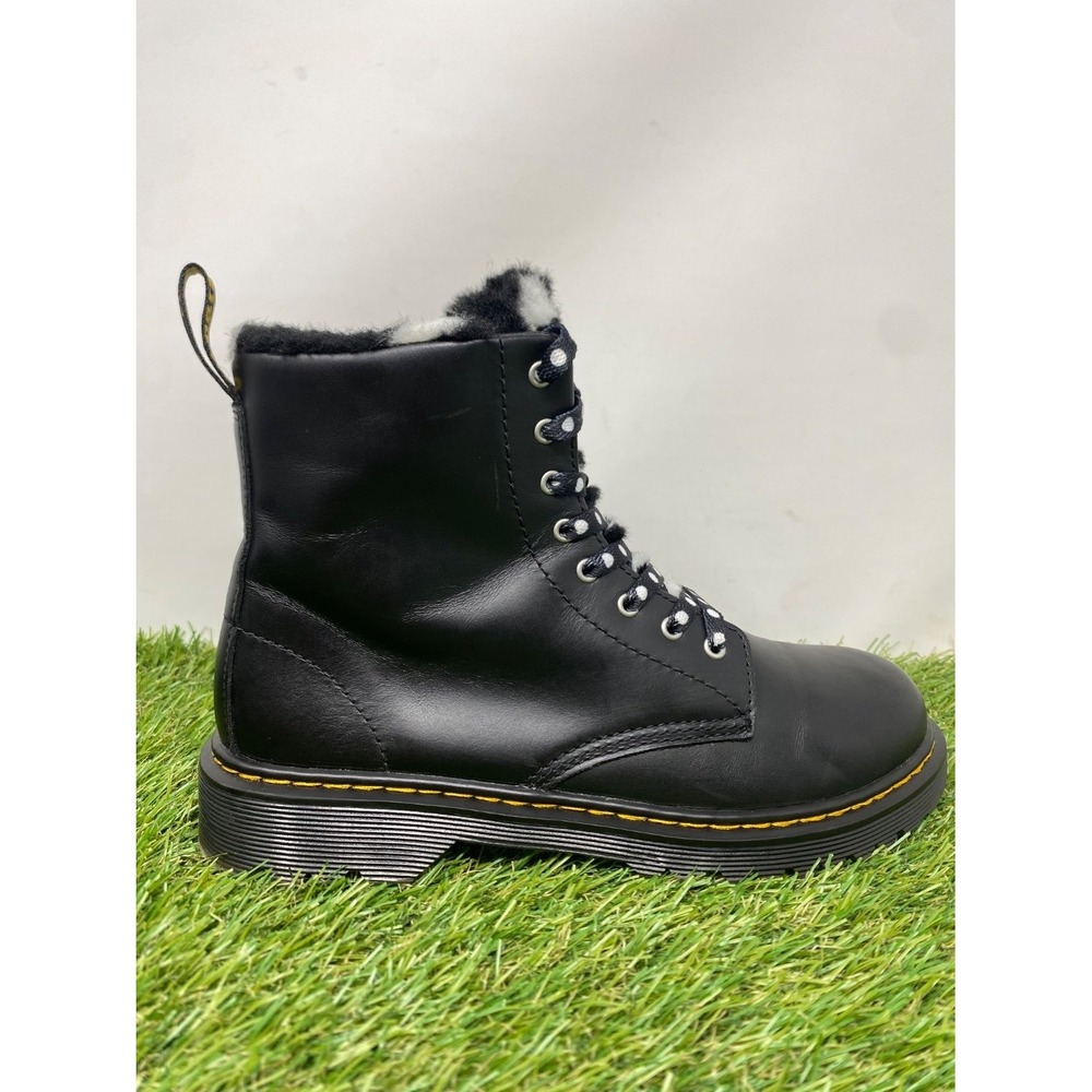 Dr. Martens 1460 Serena Y Boots Womens 6 Black Combat Leather Faux Fur Casual